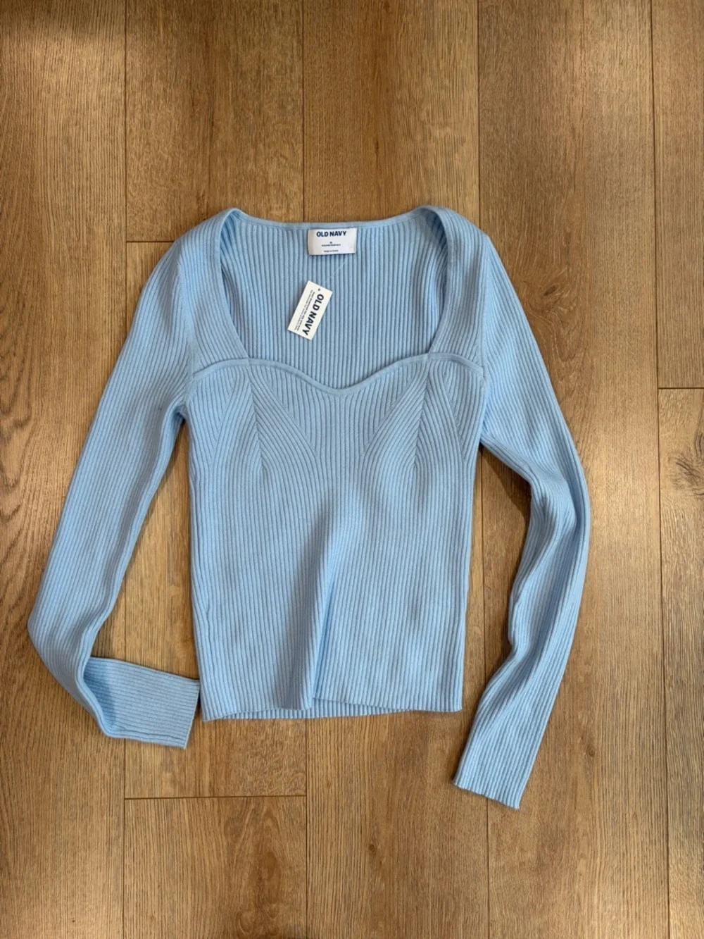 Old Navy Ribbed Sweetheart Neck Crop Sweater Blue Long Sleeve Top Size M NWT - Picture 8 of 8